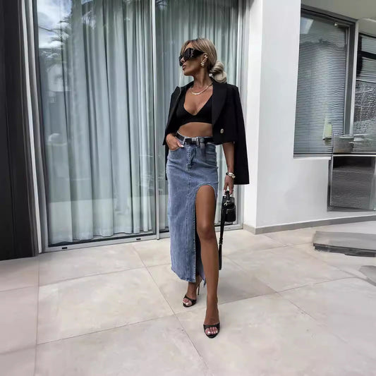 VINTAGEA | High Waisted Denim Skirt 