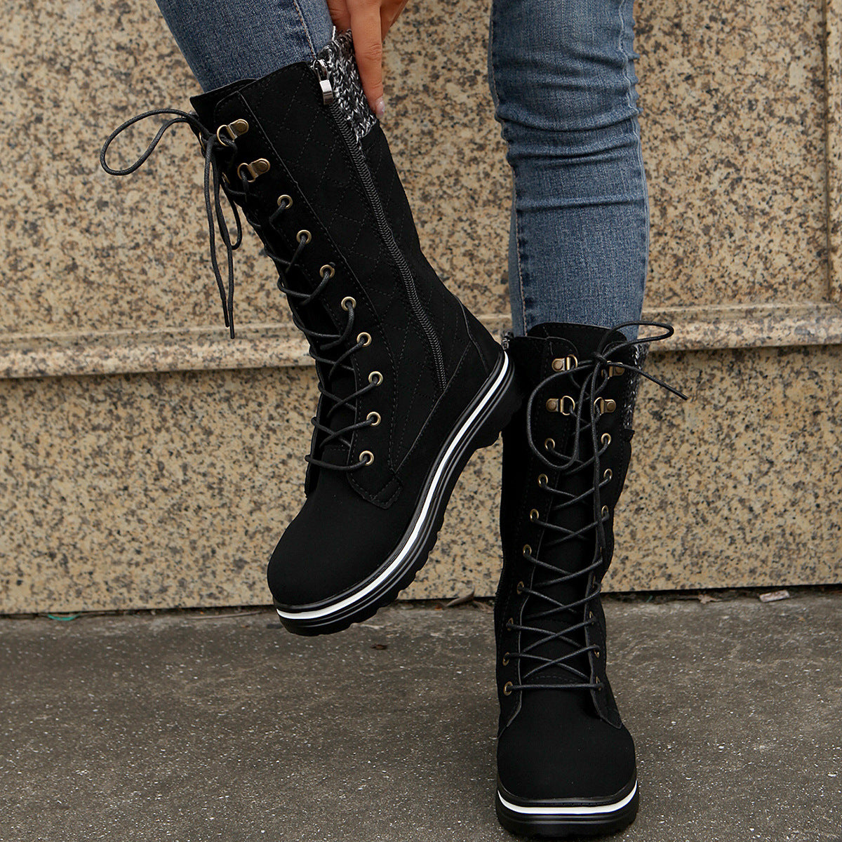 MARTINA | Flat Heel Lace-Up Boots