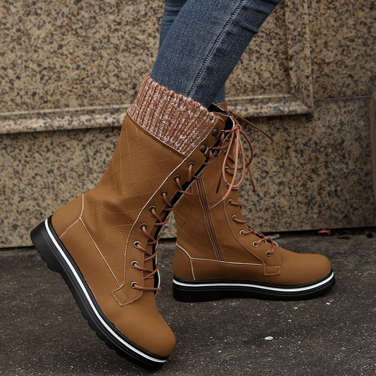 MARTINA | Flat Heel Lace-Up Boots