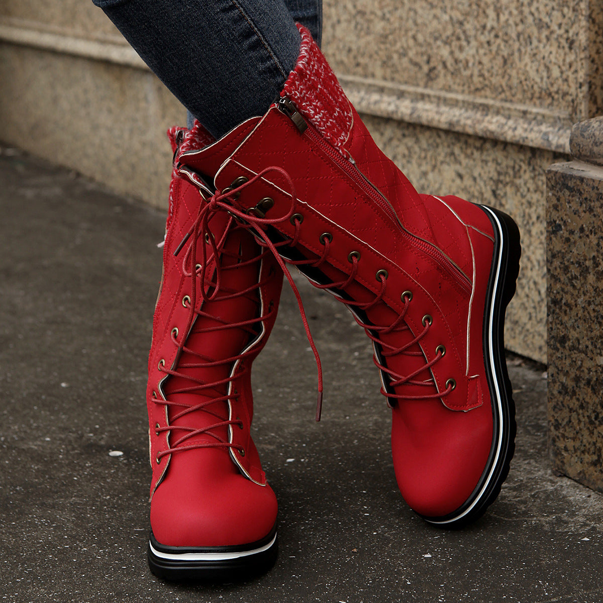 MARTINA | Flat Heel Lace-Up Boots