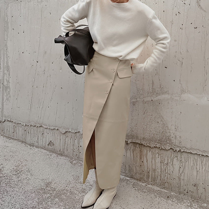 ELODIE | Retro Matte Leather Skirt