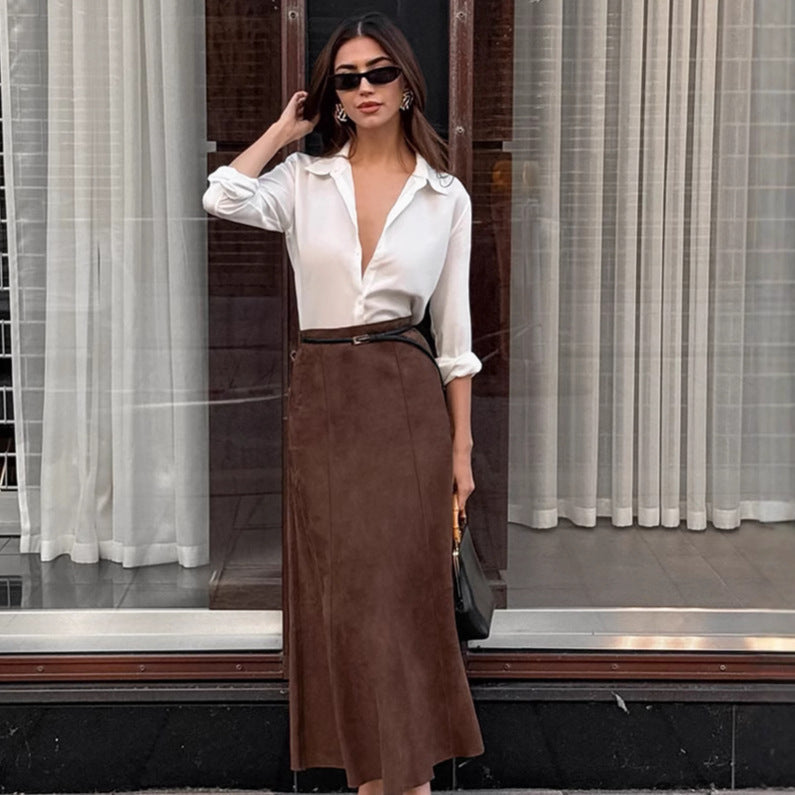 MADELEINE | Brushed Velvet Slim Skirt 