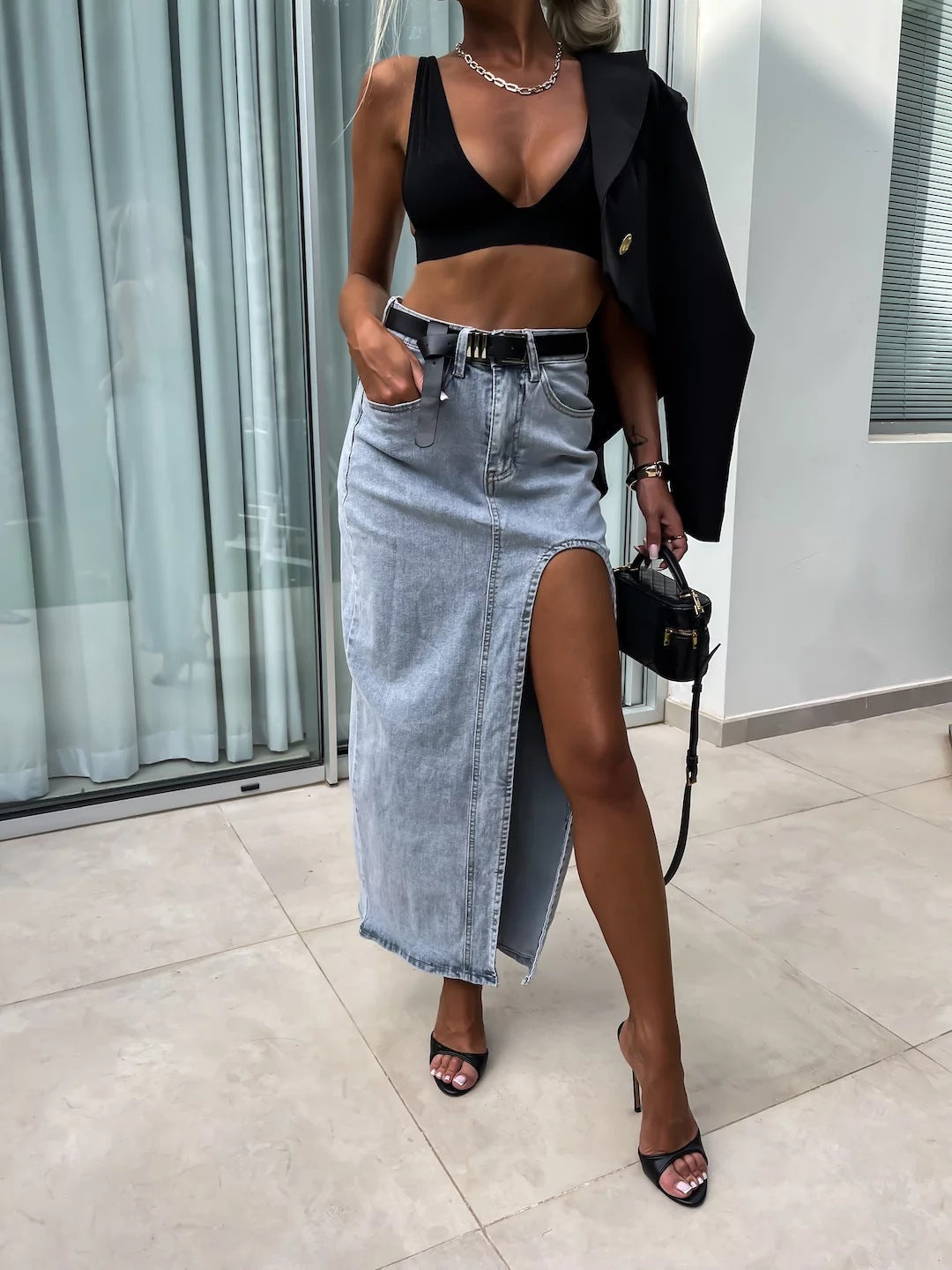 VINTAGEA | High Waisted Denim Skirt 