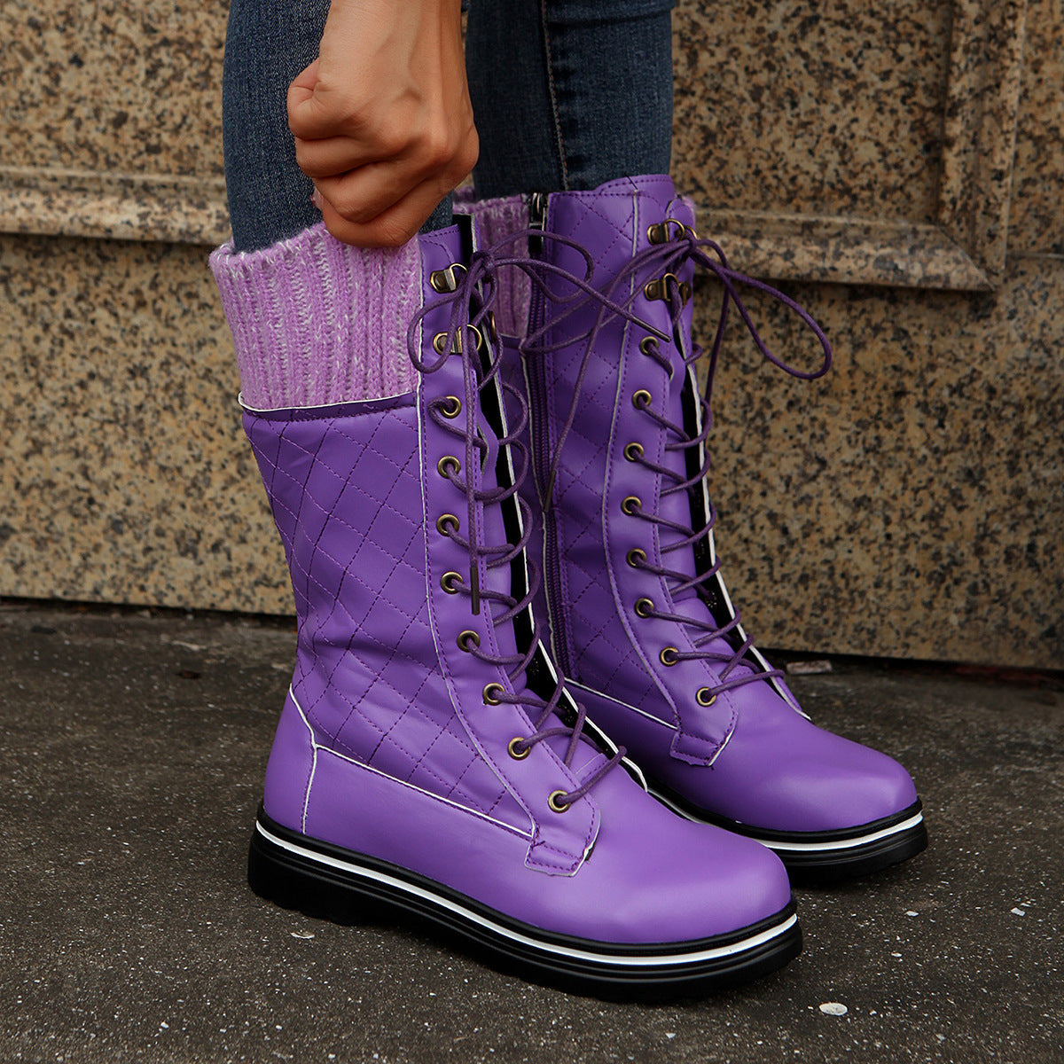 MARTINA | Flat Heel Lace-Up Boots