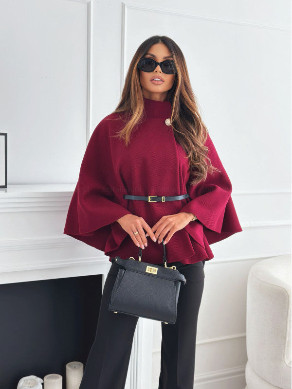 LUISA | Poncho negro moderno con cinturón