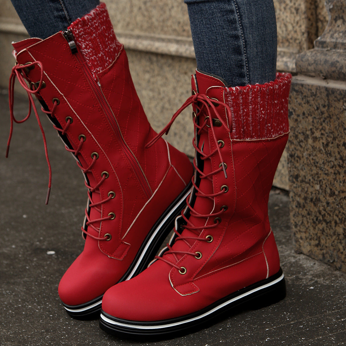 MARTINA | Flat Heel Lace-Up Boots